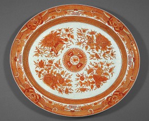 Orange fitzhugh large dish, Chinese export porcelain