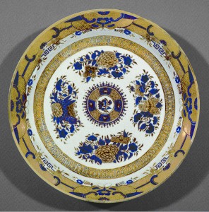 Blue enamel and gilt Fitzhugh plate, Chinese export porcelain